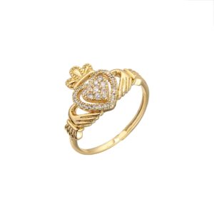 Gold Claddagh Ladies Ring with Stones - Adjustable