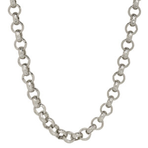 12mm Silver Diamond Cut Patterned Belcher Chain Necklace