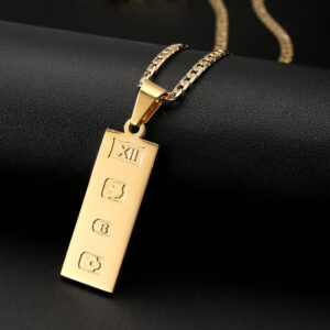 Gold Ingot Bar Pendant with Cuban Curb Chain Necklace