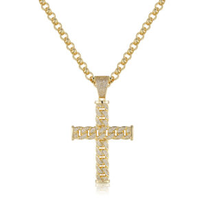 XL Gold Cross Pendant with 8mm Belcher Chain Necklace