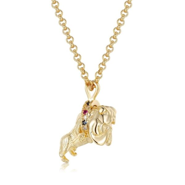 Gold British Bulldog Pendant With Cuban Chain Necklace