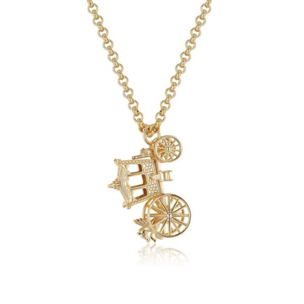 3D Gold Princess Carriage Pendant With Cuban Chain Necklace